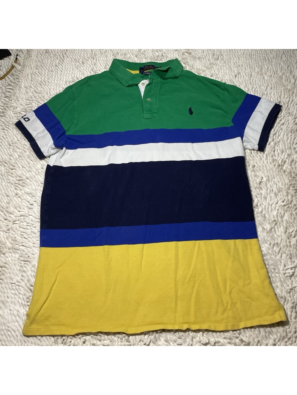 Polo Ralph Lauren Polo Shirt Mens XL Multicolor Classic Fit Stripe Green Yellow